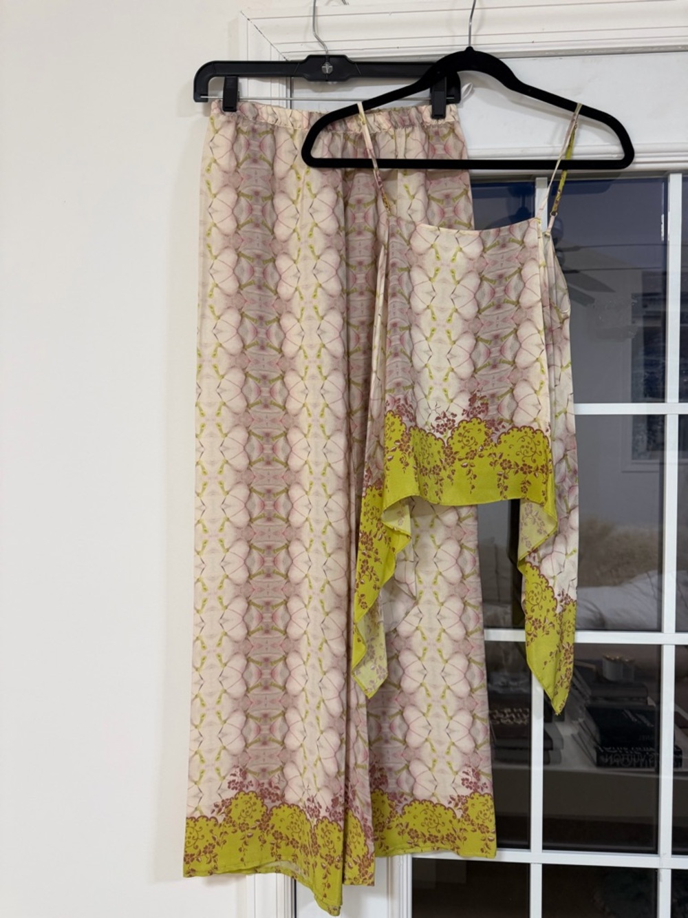 Alexis Pink and Chartreuse Printed Wide-Leg Pants with Asymmetric Cami